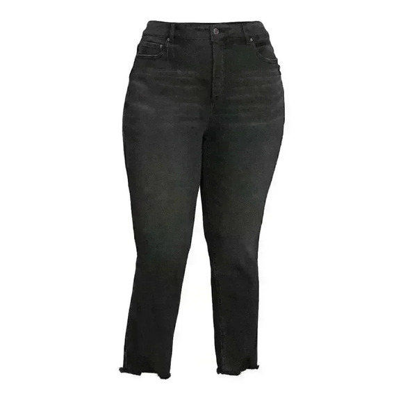 Terra & Sky Womens Plus Size Vintage Crop Denim Jeans High Rise Stretch Black - Picture 5 of 7